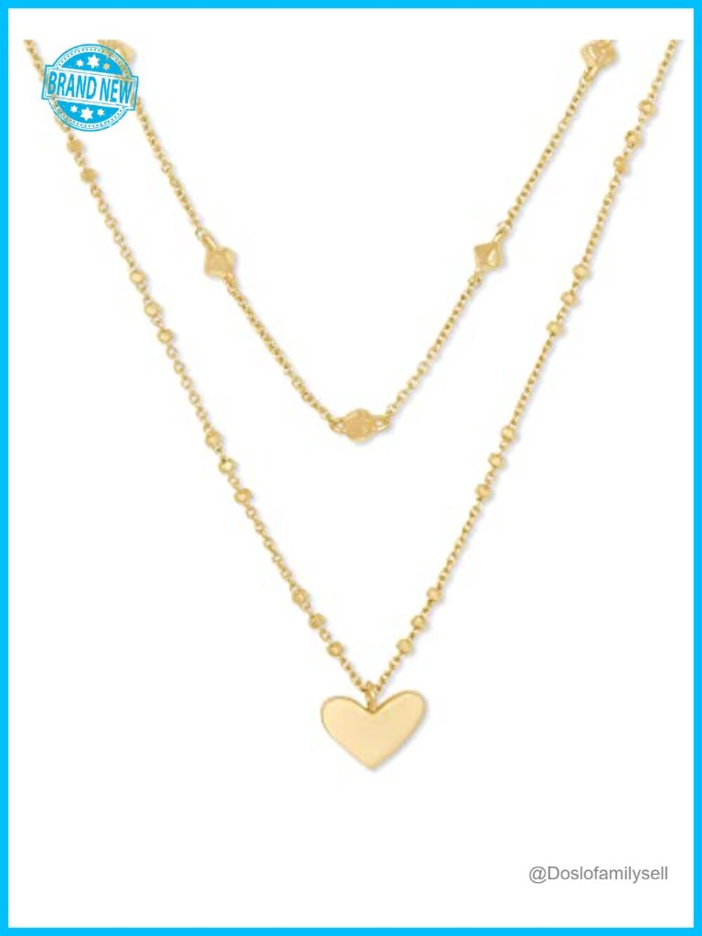 Gold Plated Heart Multi Strand Layered Necklace with Lobster Claw Ladies